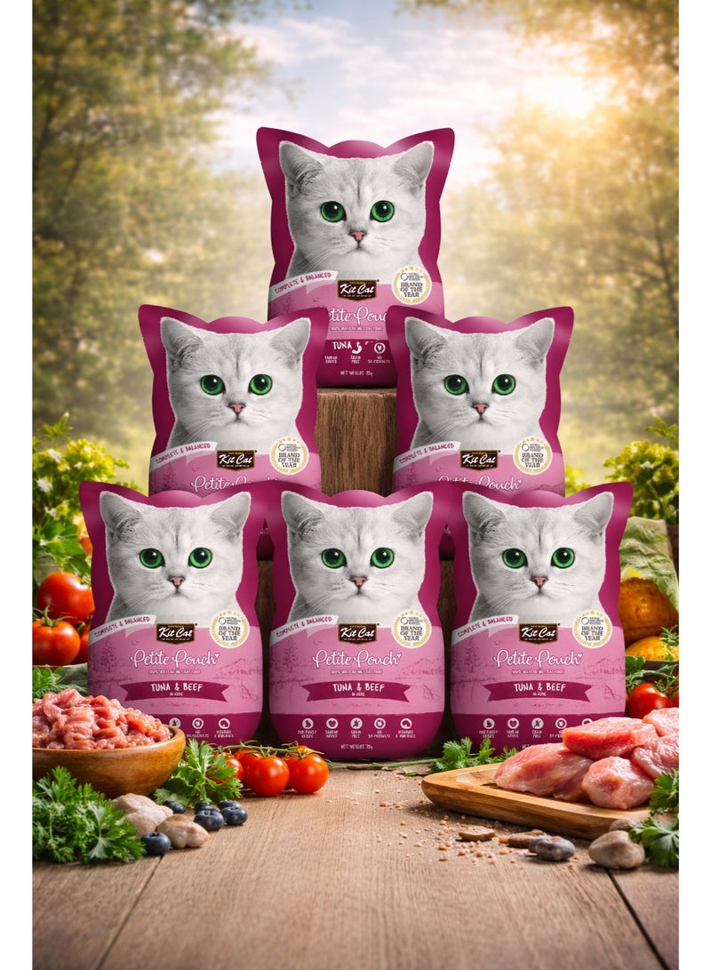 Petite Pouch Tuna & Beef Complete & Balanced Premium Wet Cat Food 70g (Pack of 6)